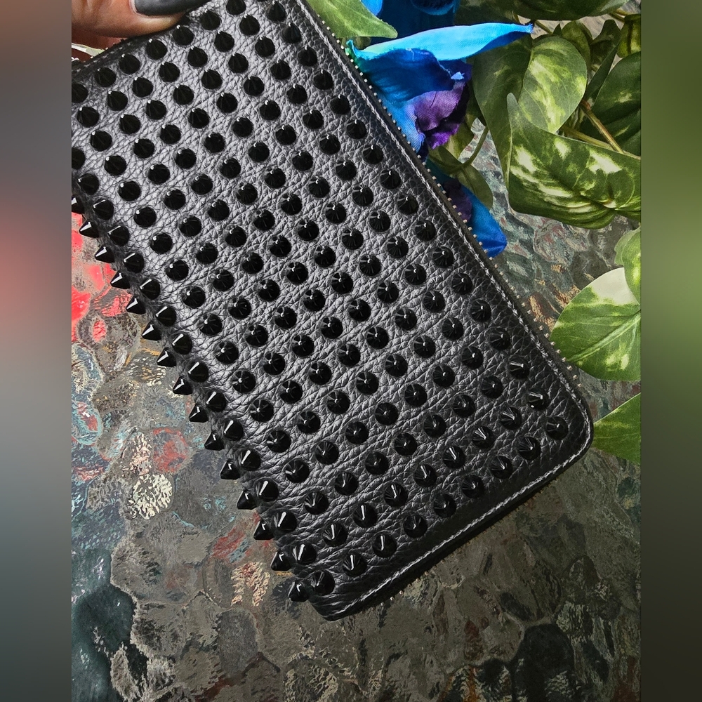 Authentic Christian Louboutin Black Studded Long Zippy Wallet - Picture 2 of 16